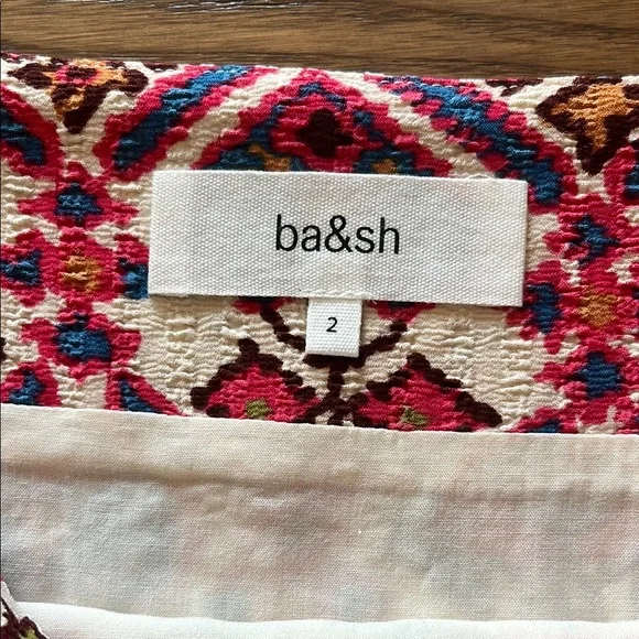ba&sh Red and White Mini Wrap Pencil Skirt